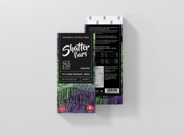 Euphoria Extractions – Shatter Bars – Vegan Dark Chocolate (Sugar Free) – Indica – 250mg THC | Daily Marijuana Canada